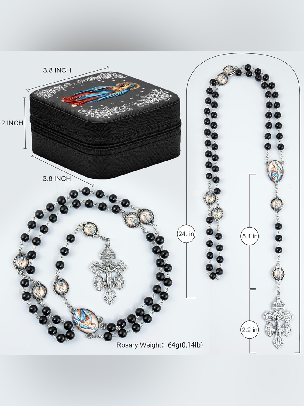 Virgin Mary Rosary Necklace w/ Travel Case. NWT 1 of each color available - Picture 4 of 10